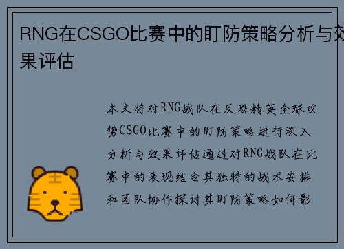 RNG在CSGO比赛中的盯防策略分析与效果评估
